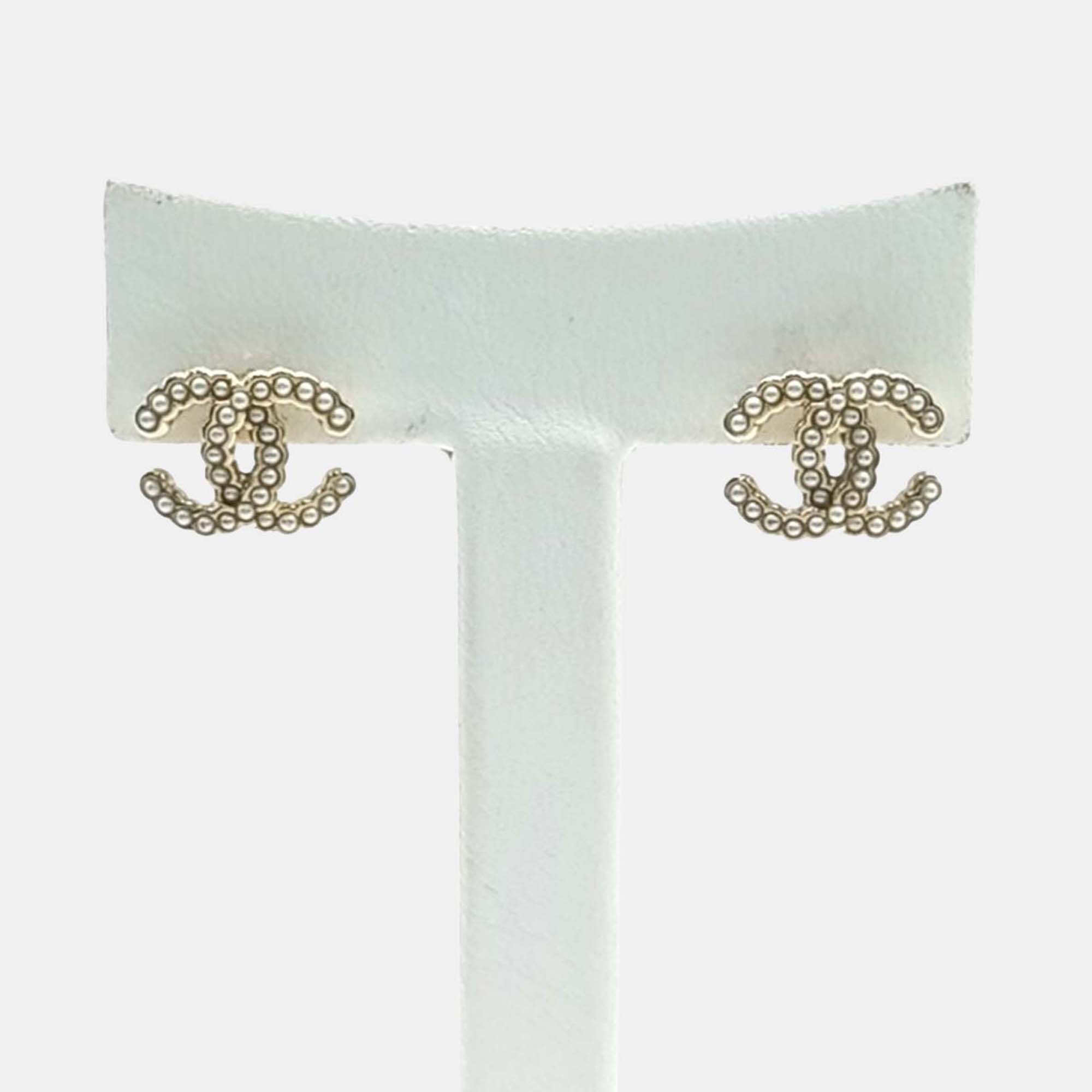 

Chanel Gold Plated Logo Earrings