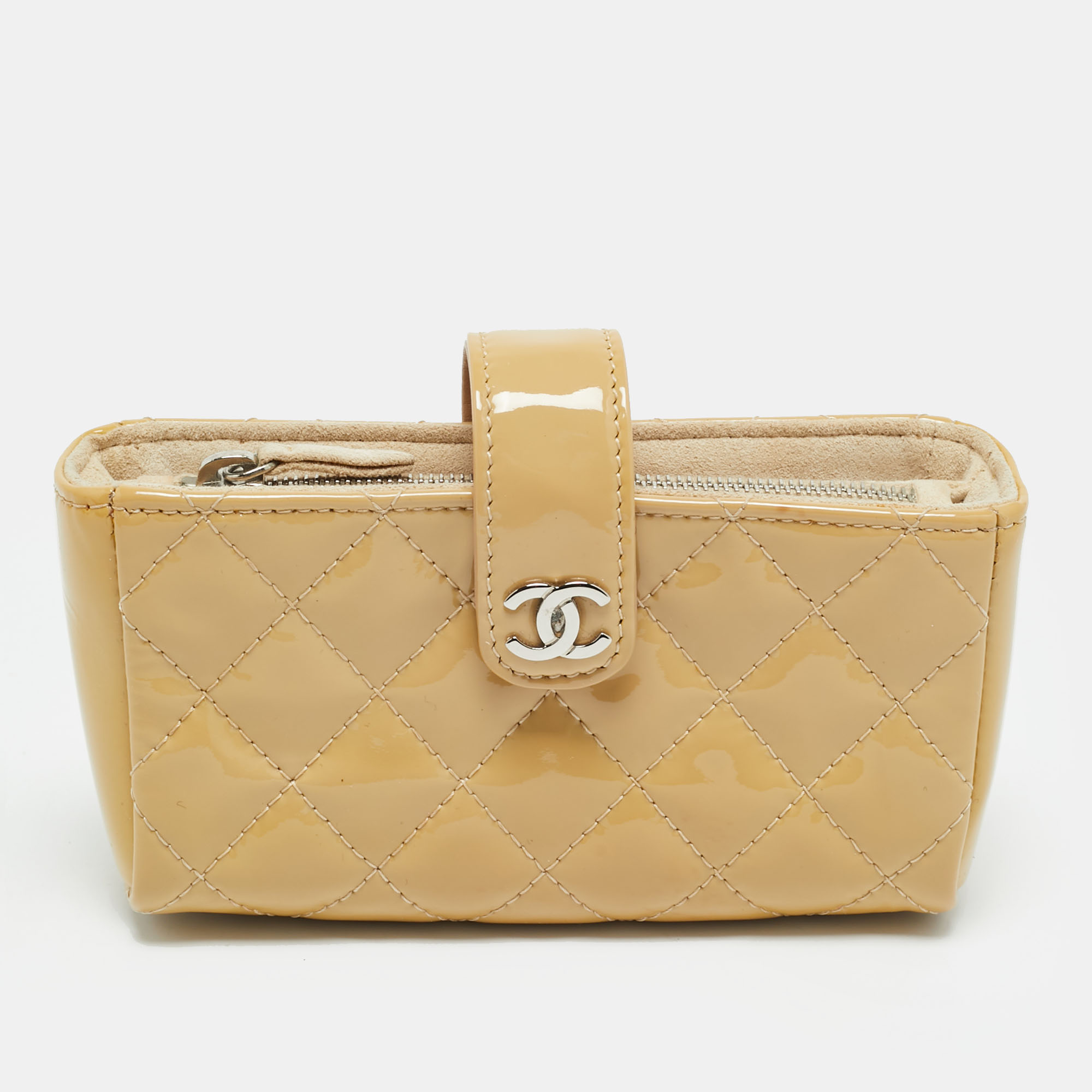 

Chanel O-Phone Holder Beige Quilted Patent Leather