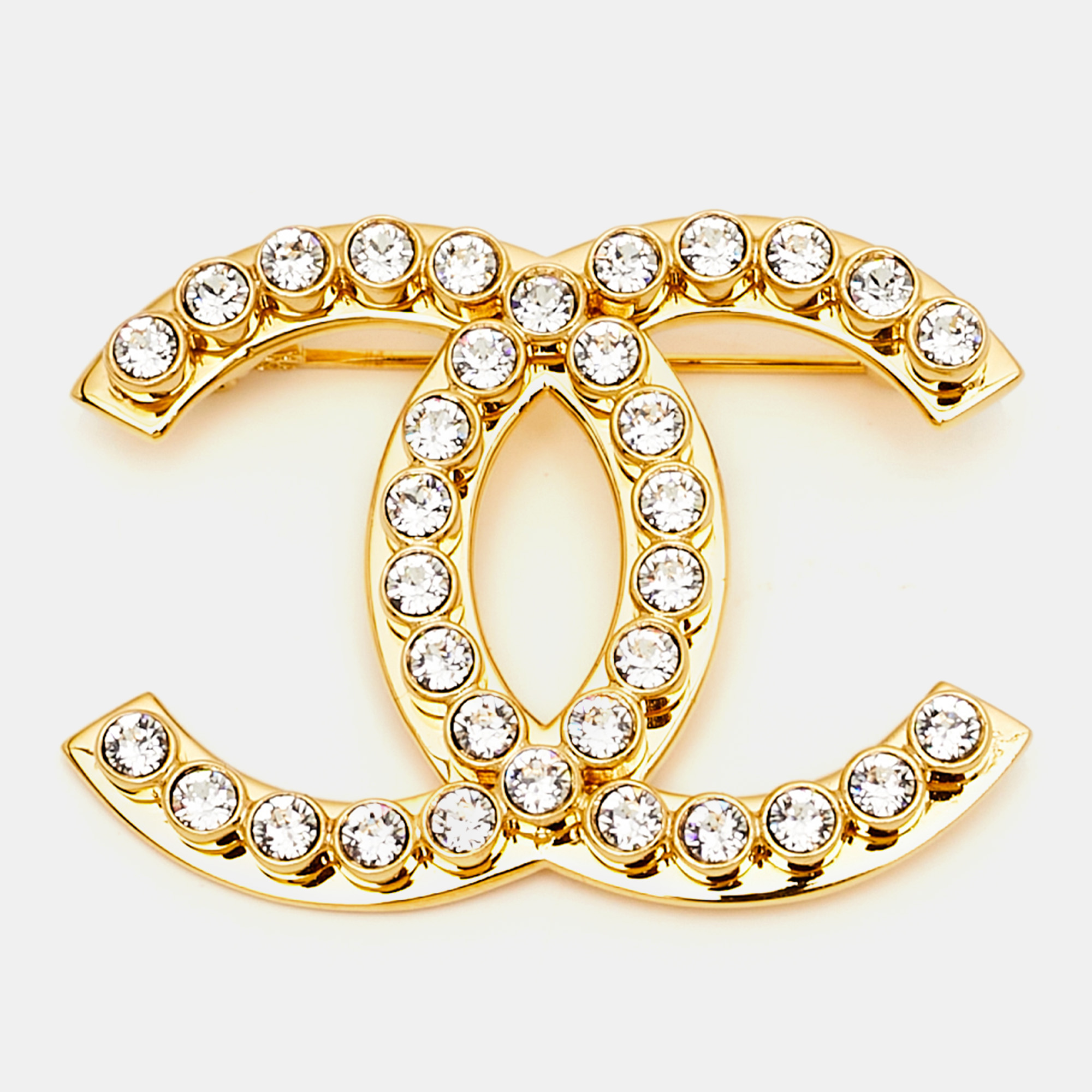 

Chanel CC Crystals Gold Tone Brooch