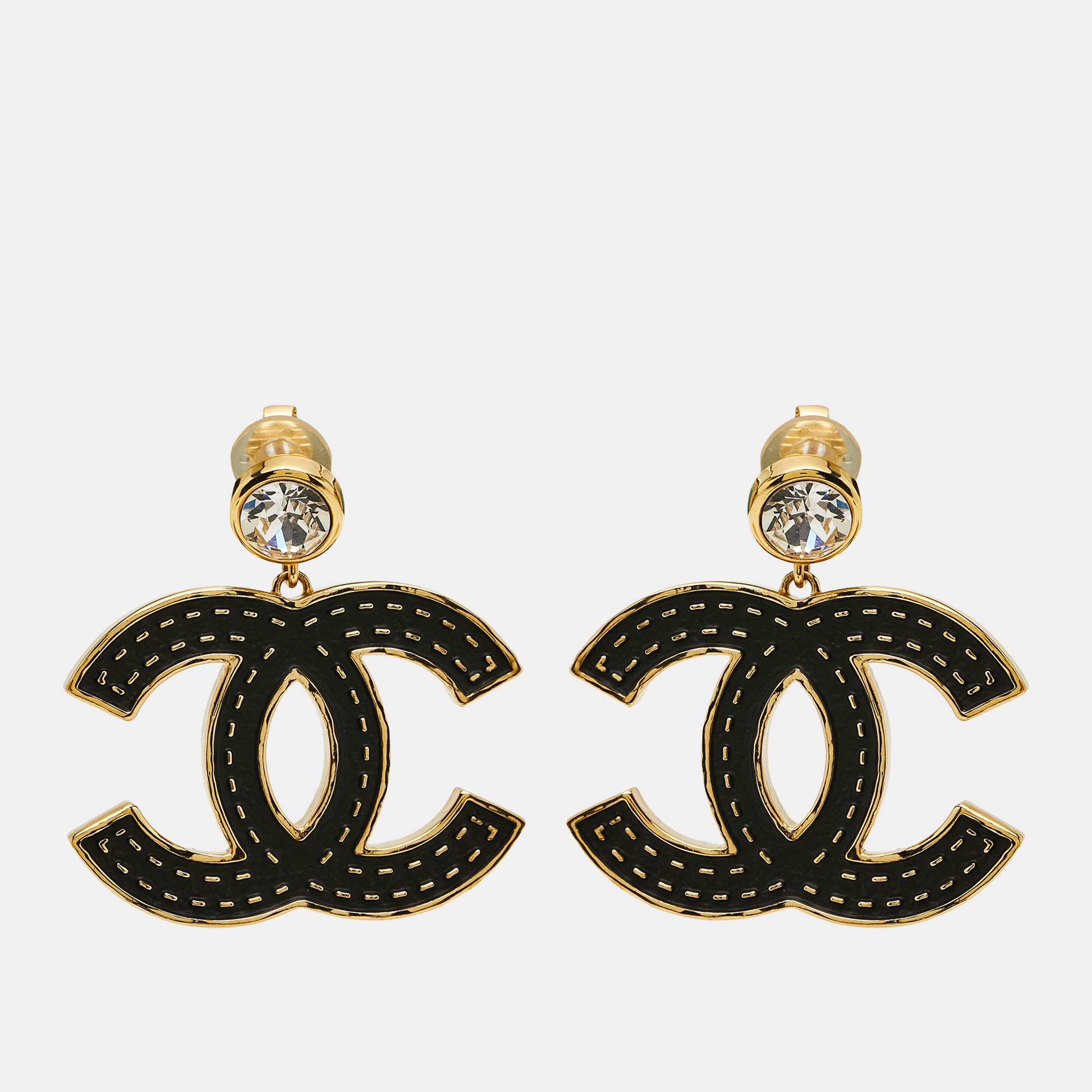 

Chanel CC Enamel Crystals Gold Tone Earrings