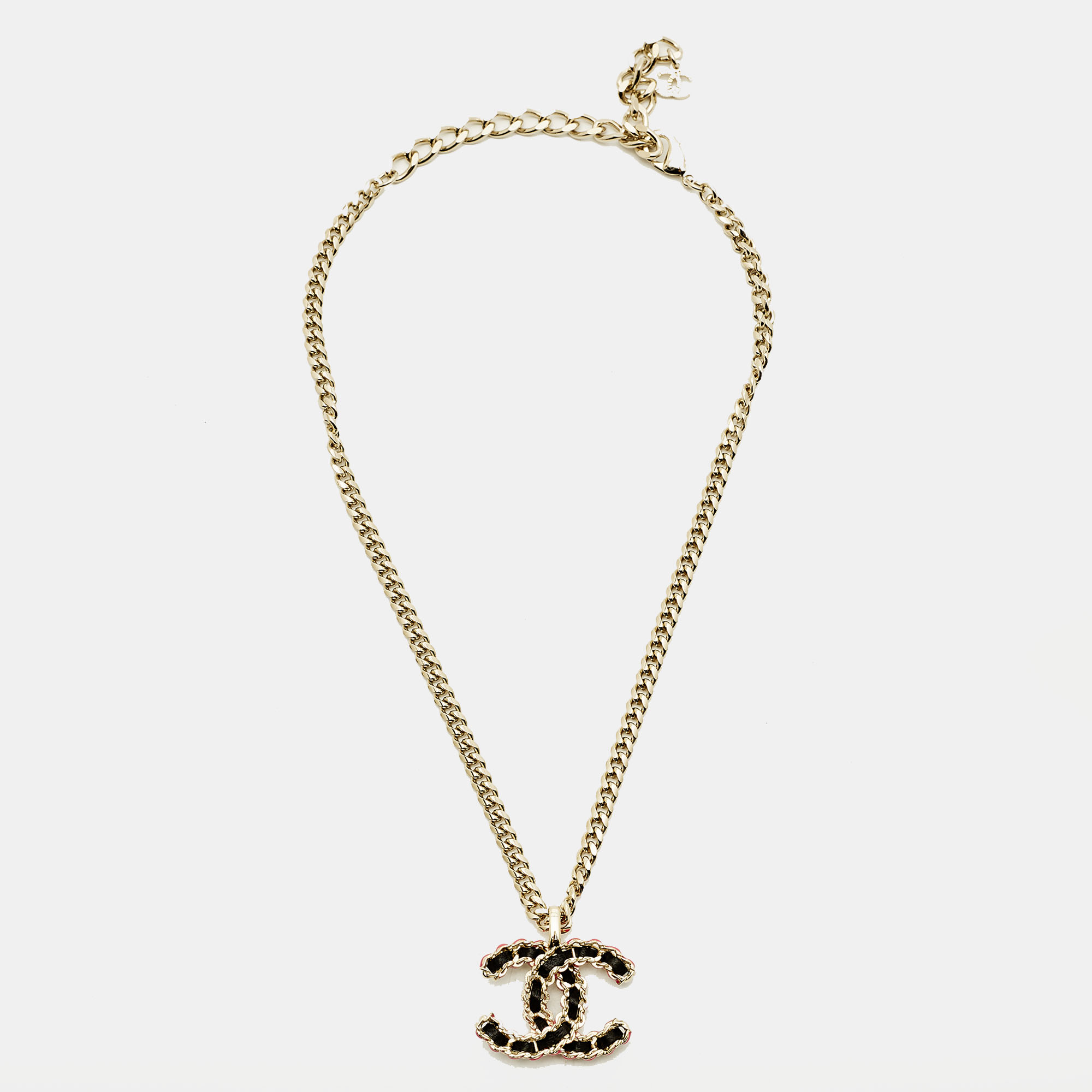

Chanel CC Enamel Leather Gold Tone Necklace