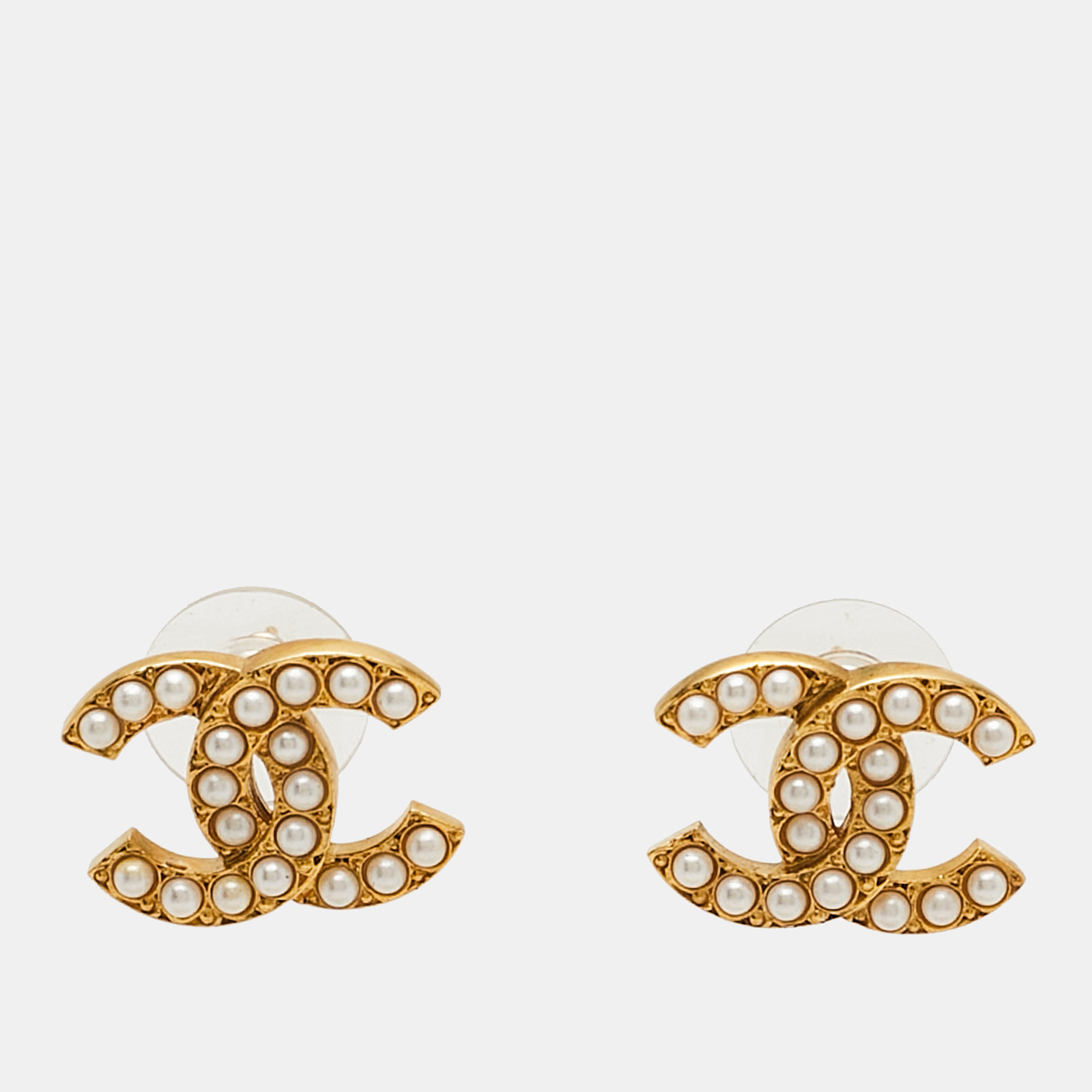 

Chanel CC Faux Pearl Gold Tone Earrings