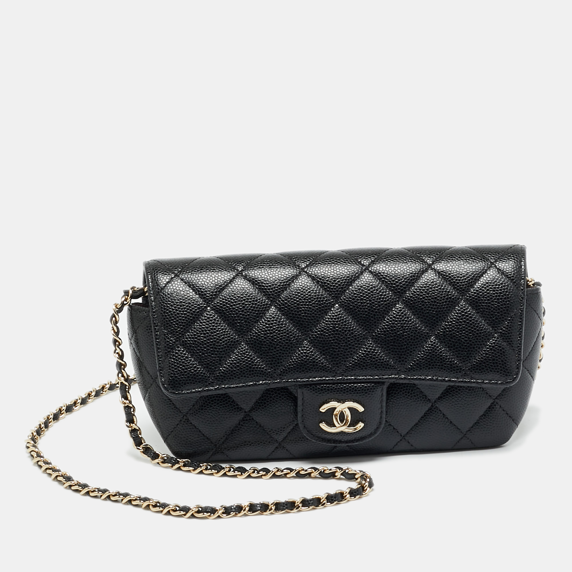 

Chanel CC Black Caviar Quilted Leather Glasses Case with Chain