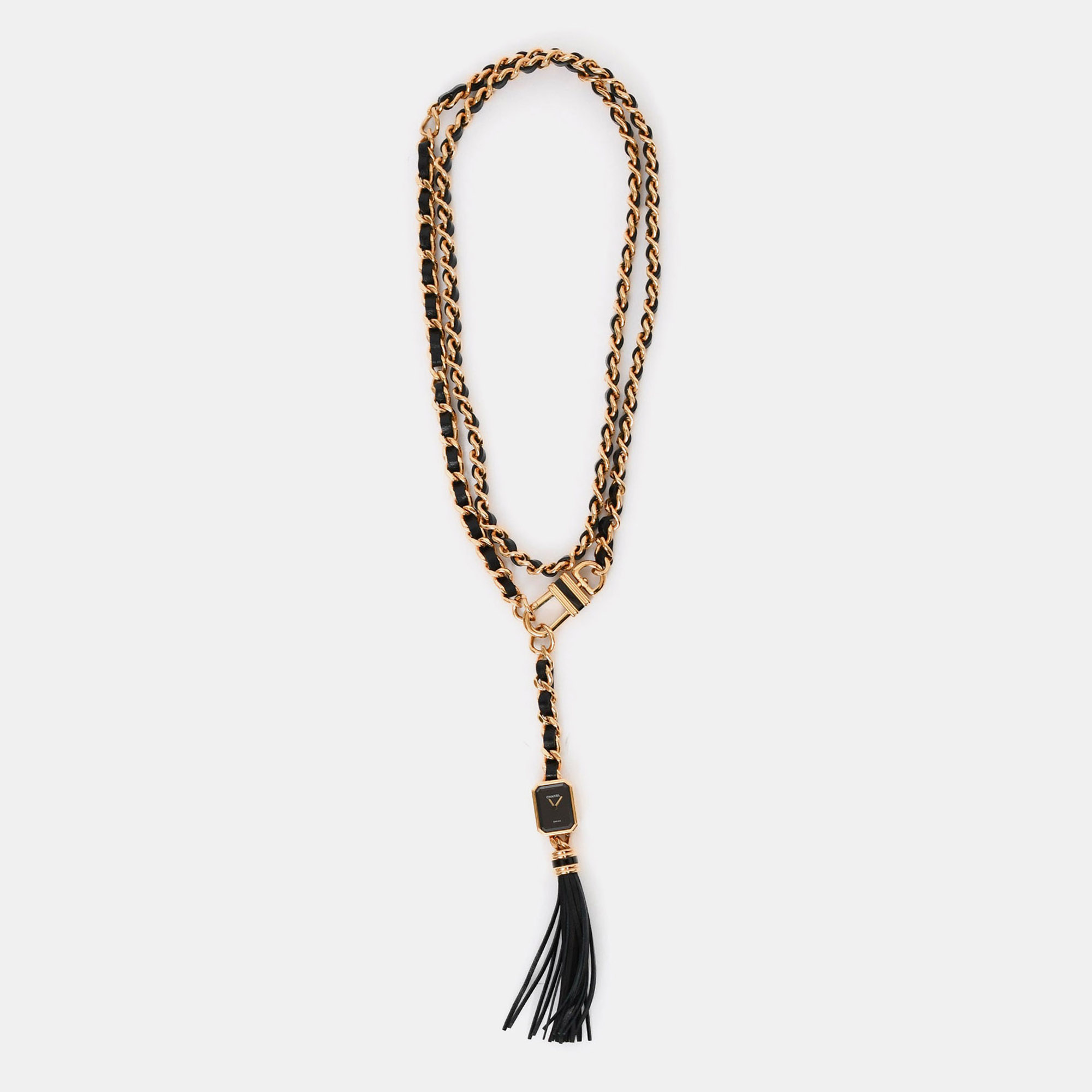 Pre-owned Chanel 2024 Gold Chain Link Premiere Sautoir-belt Watch In Black