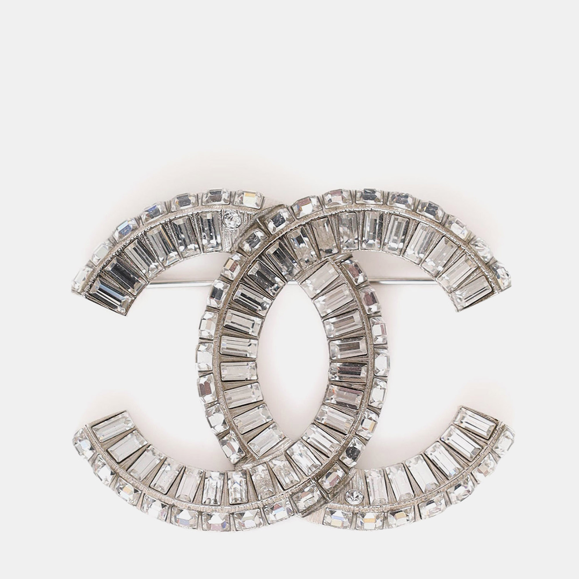 

Chanel Silver Tone Crystal Embellished CC Brooch