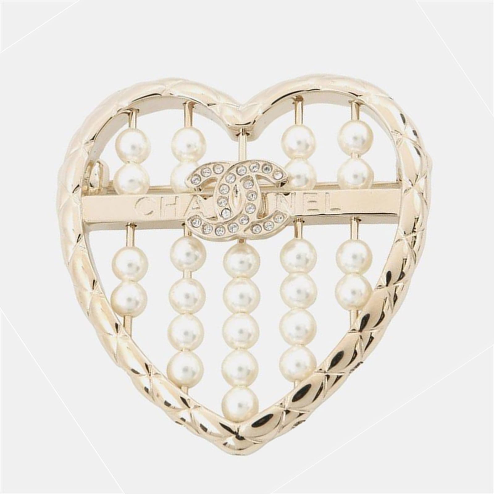 

Chanel Heart Brooch Gold Gold Plated Faux Pearl Rhinestone