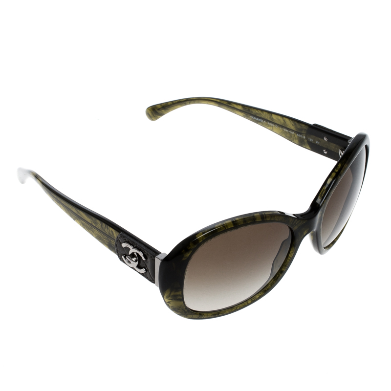 Chanel Green 5235-Q CC Tweed Turnlock Sunglasses