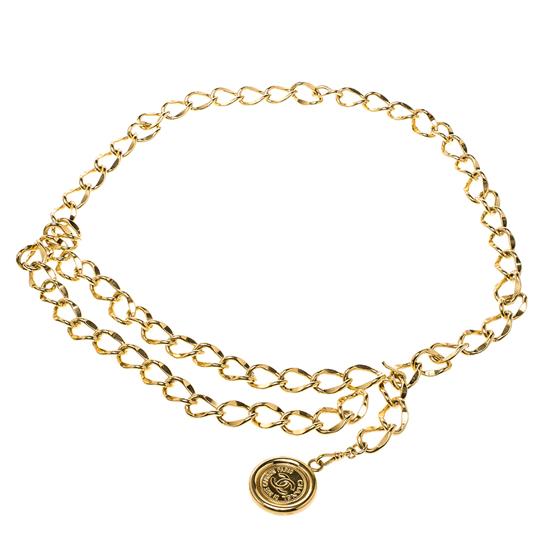 Pre Owned حزام شانيل لون ذهبي