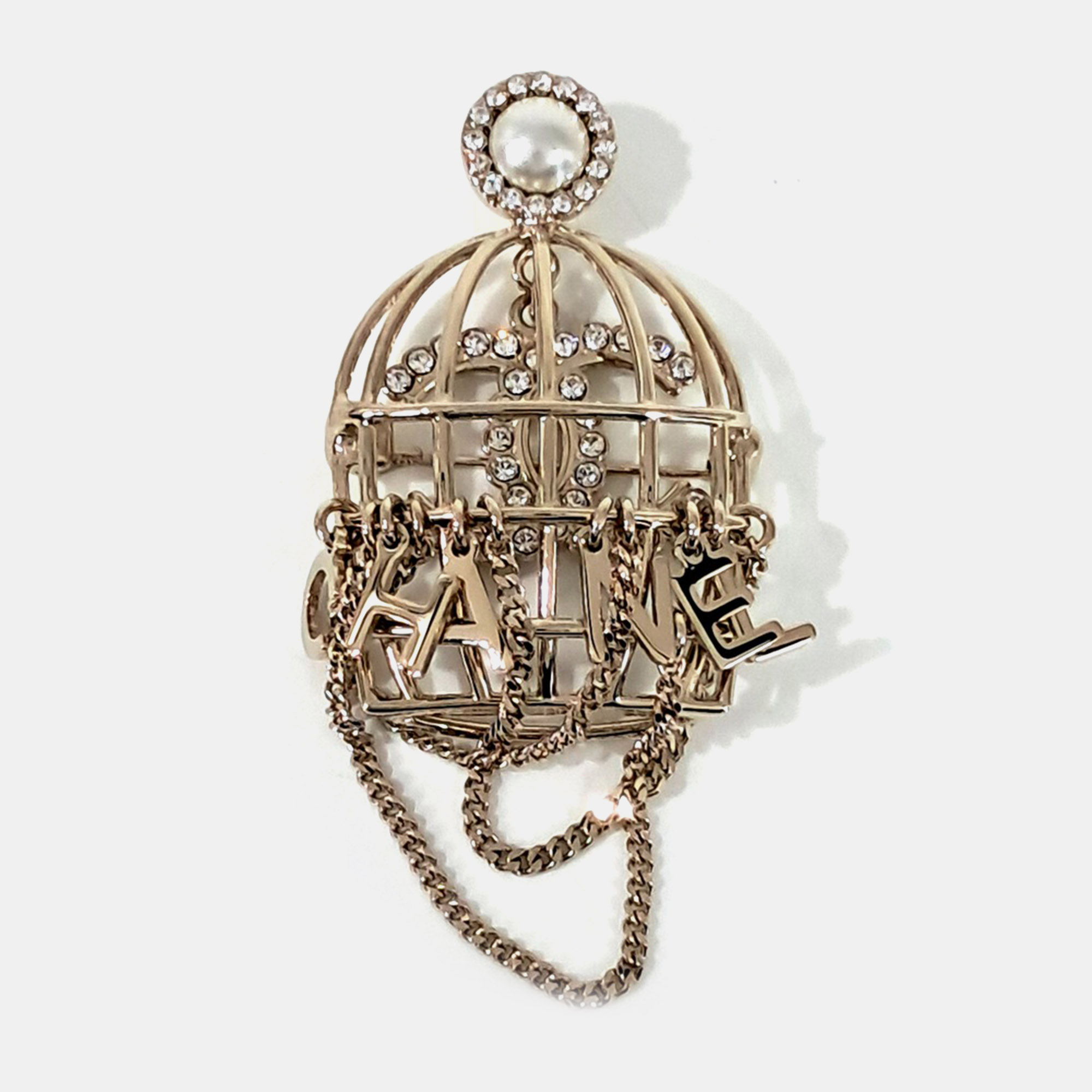 

Chanel Gold Tone Birdcage Brooch, Multicolor