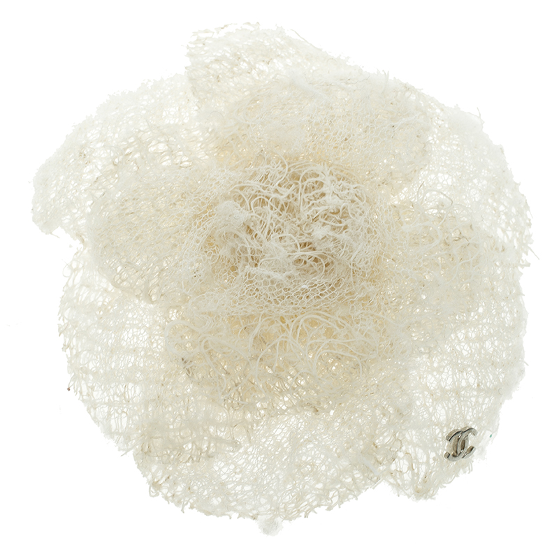 Chanel White Camellia Tweed Flower Pin Brooch Chanel | TLC