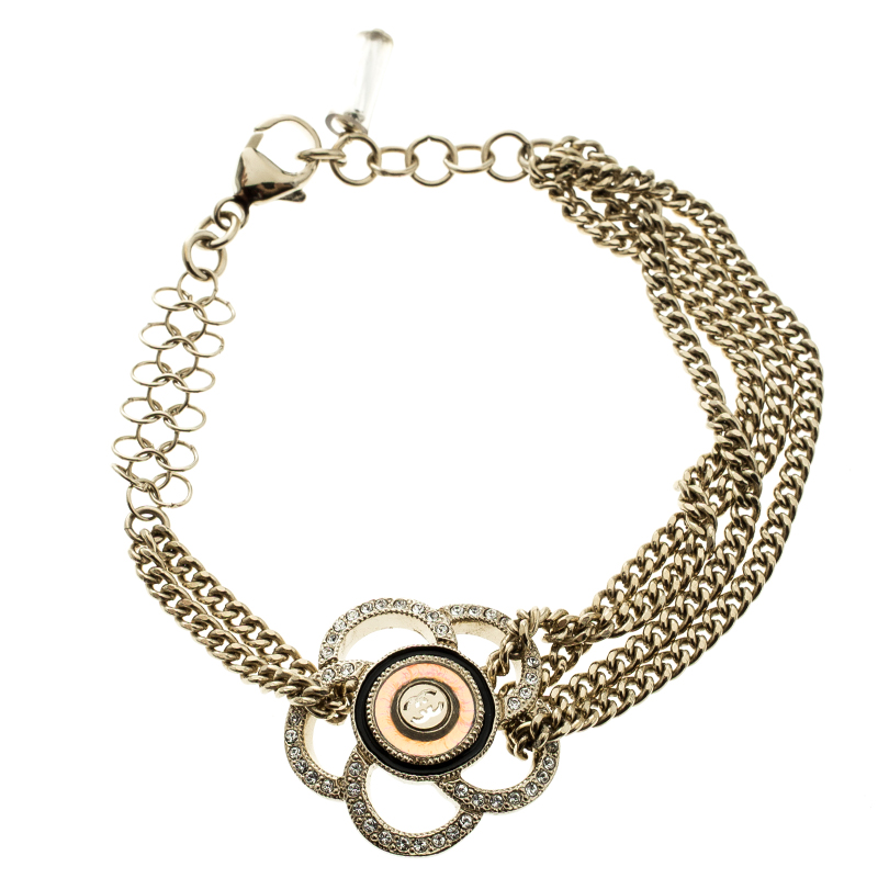 Pre Owned سوار شانيل كاميليا كريستال ذهبي اللون