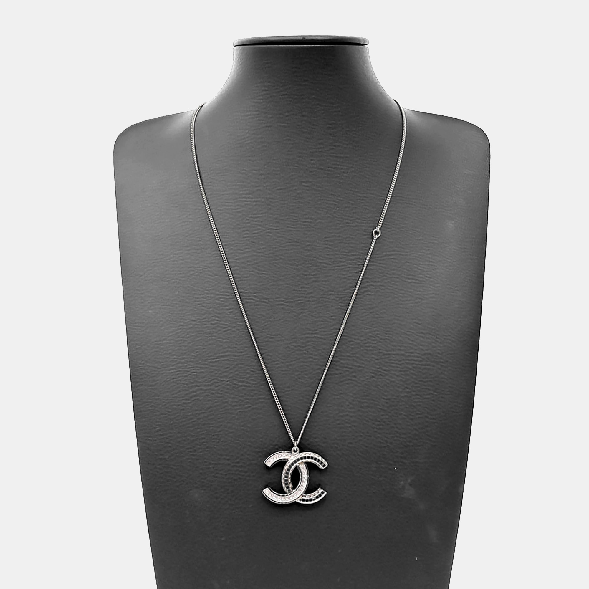 

Chanel Silver-Tone Metal Long CC Pendant Necklace, Multicolor