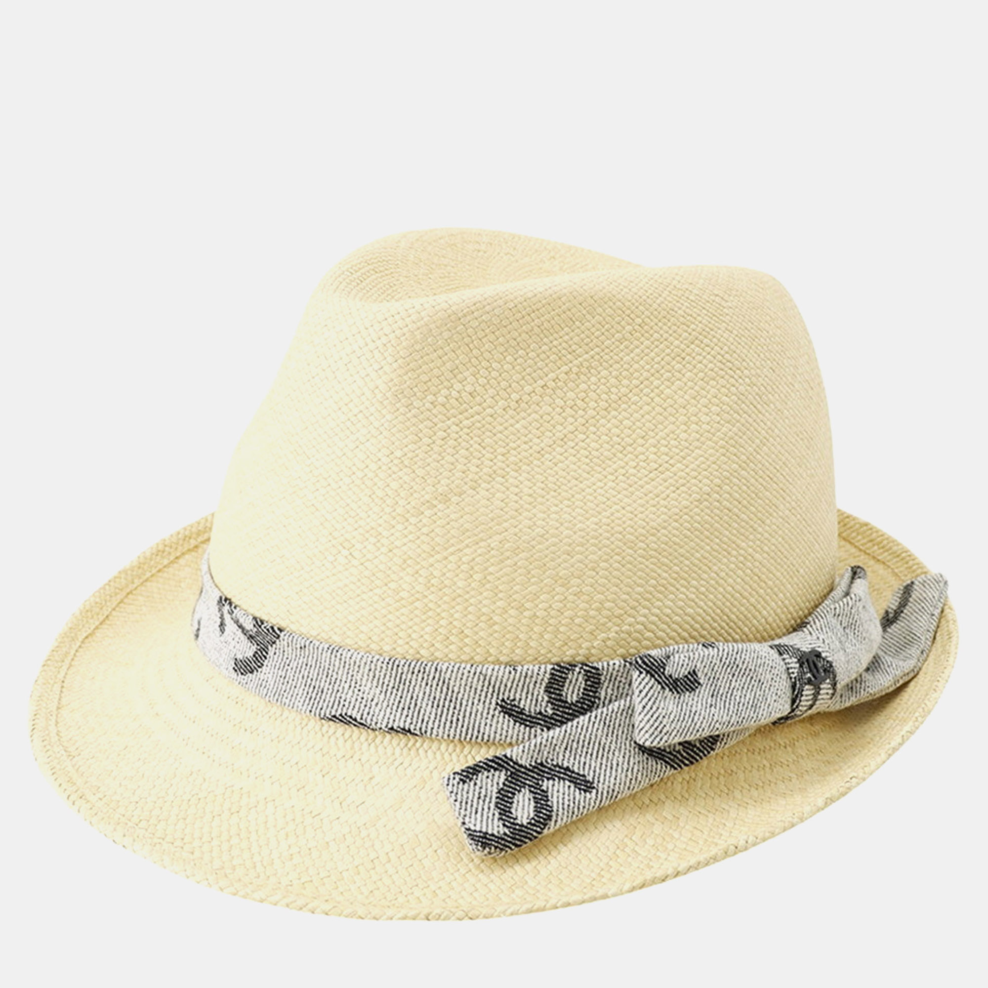 

Chanel Cc Logo Ribbon Straw Hat Size  Beige/Gray/Black Straw Cotton