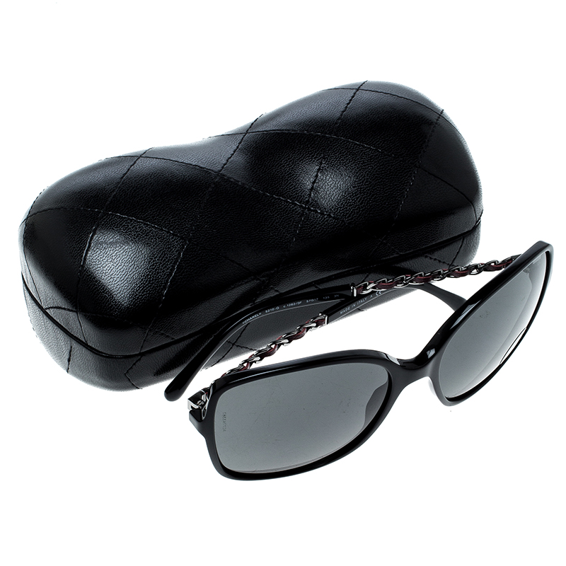 Chanel Black 5210-Q Tortoise Shell Chain Detail Square Sunglasses Chanel