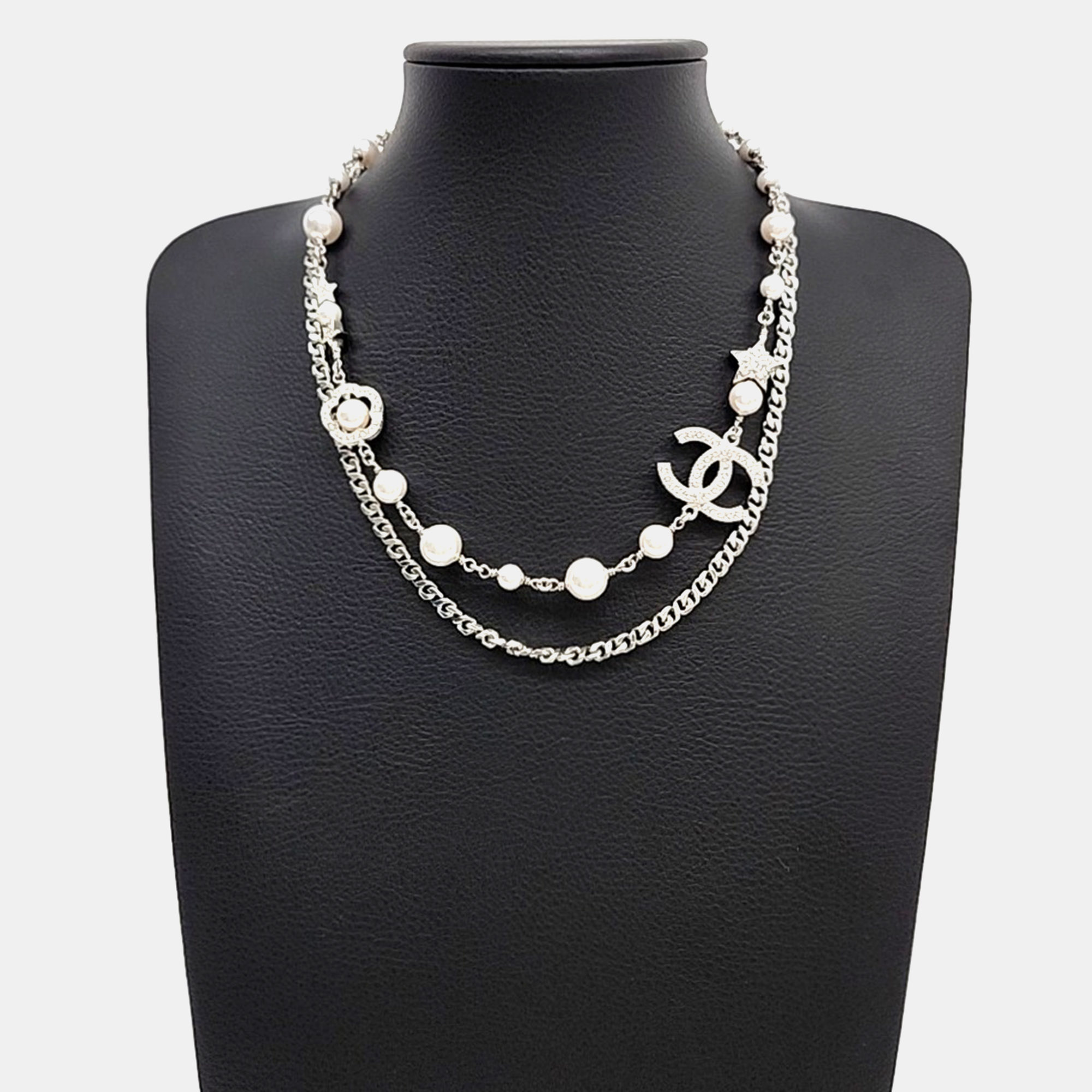 Chanel CC Silver Crystals, Pearls, Rhinestone Necklace