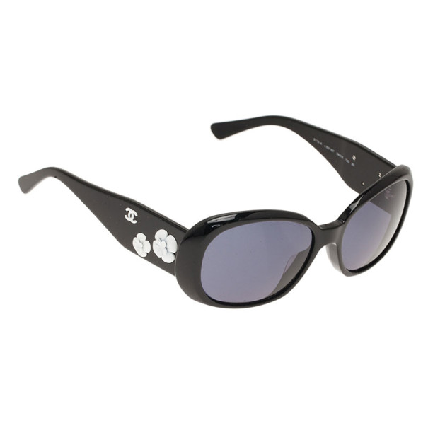 Chanel Black Acetate Frame Camellia Flower Sunglasses-5113 - Yoogi's Closet