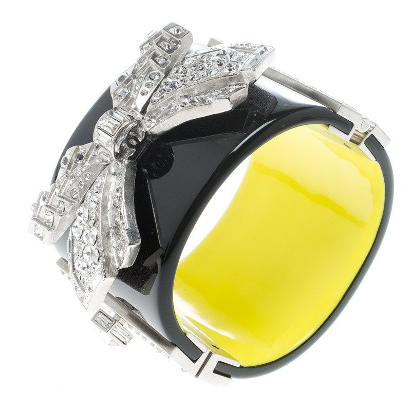 

Chanel Crystal Embellished Black Resin Silver Tone Wide Cuff Bracelet