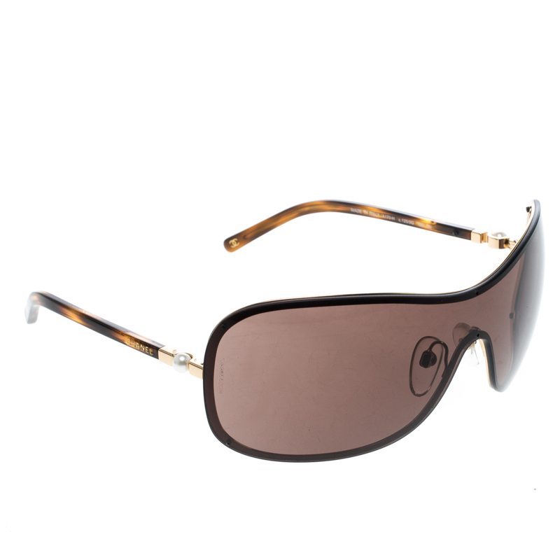 CHANEL Metal Shield Sunglasses Gold Grey 1281744