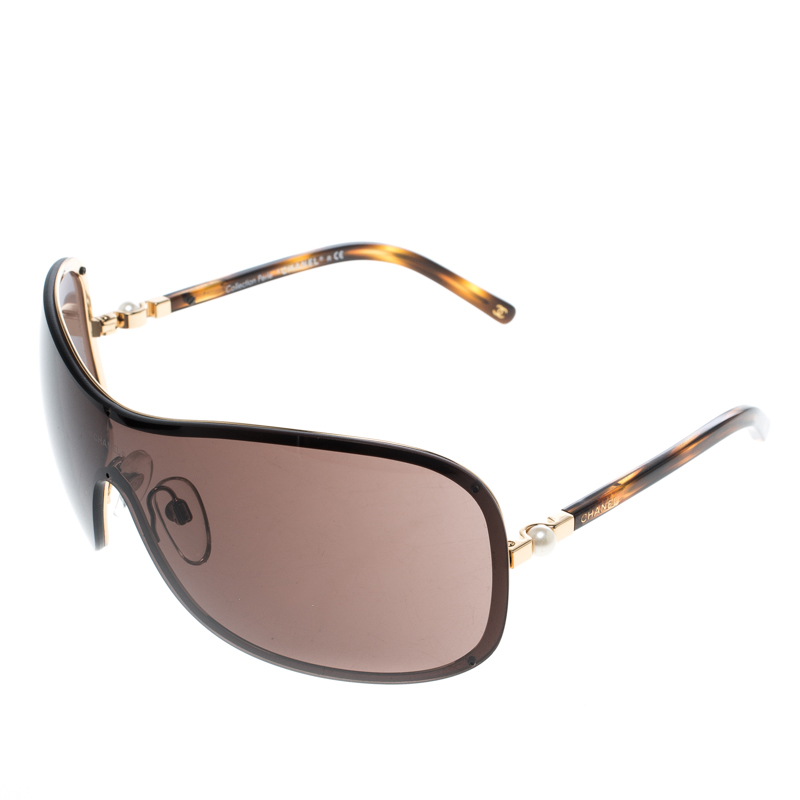 Chanel Gold/ Brown 4170-H Collection Perle Shield Sunglasses Chanel