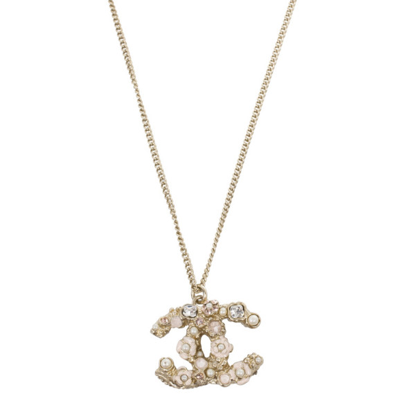 Chanel CC Crystal Signature Floral Pendant Necklace