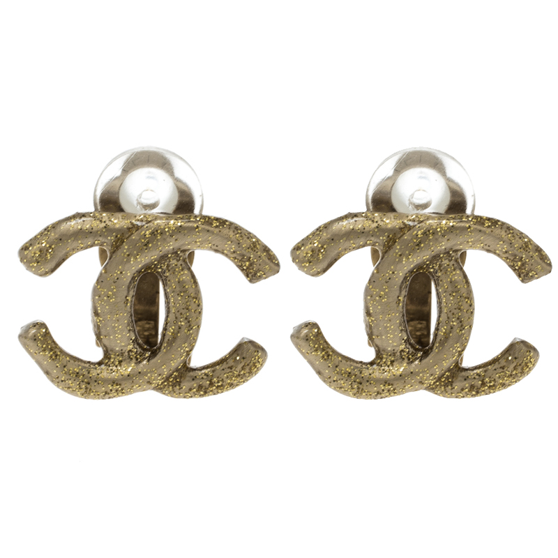 Chanel CC Matte Shimmer Gold Tone Stud Earrings Chanel | The Luxury Closet