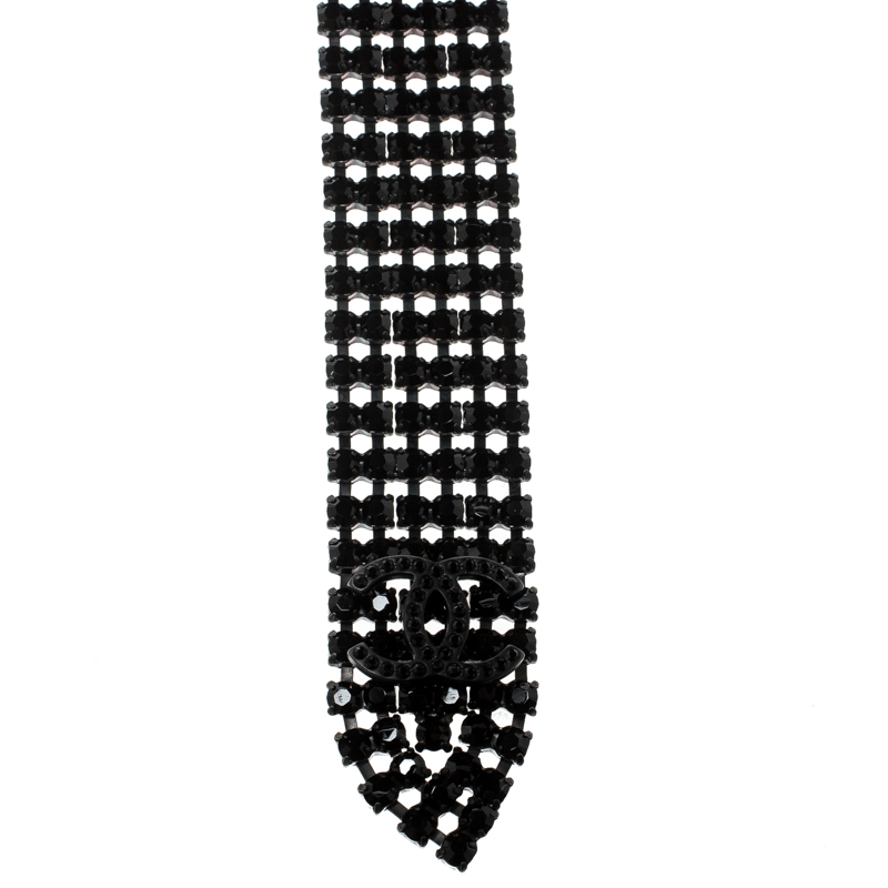 

Chanel Black Crystal Embellished Statement Tie Necklace