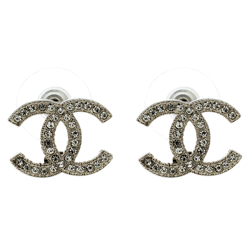 Chanel CC Crystal Silver Tone Stud Earrings Chanel | The Luxury Closet