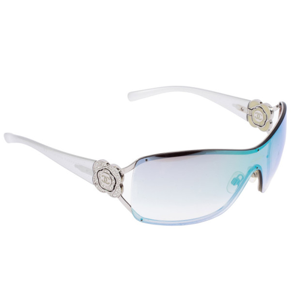 Chanel Vintage Silver Camelia Shield Sunglasses