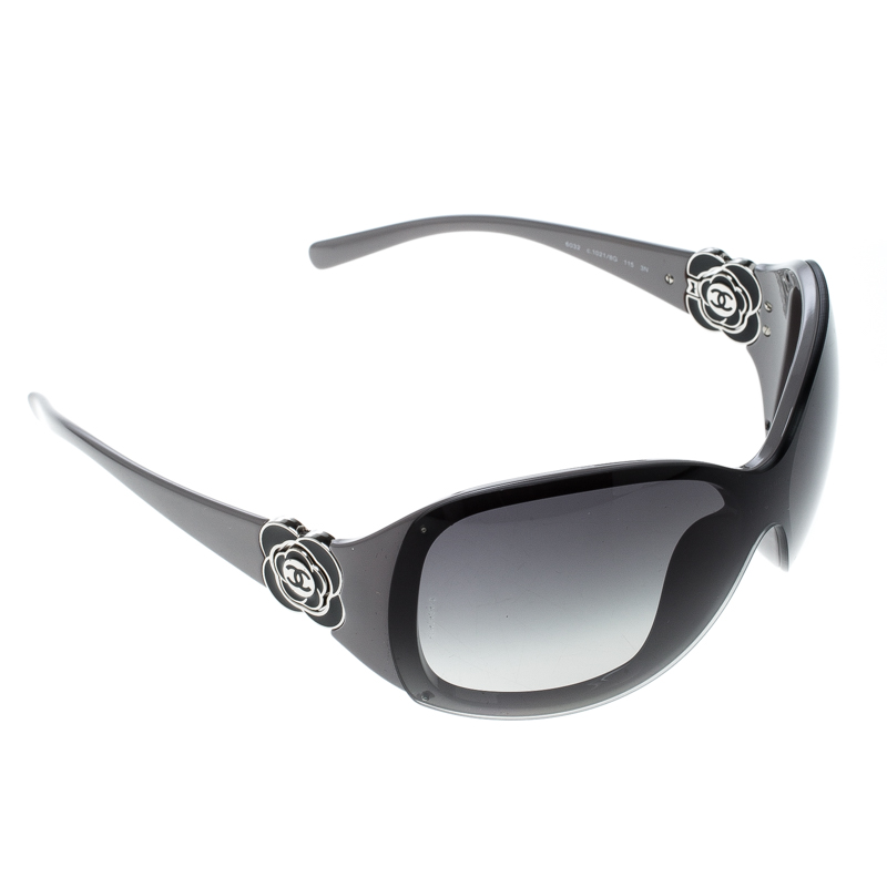 Chanel Grey/Black Gradient 6032 Camellia Flower Shield Sunglasses