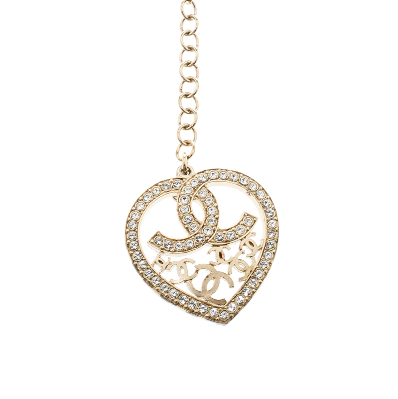 Chanel CC Heart Faux Pearl & Crystal Gold Tone Necklace Chanel | TLC