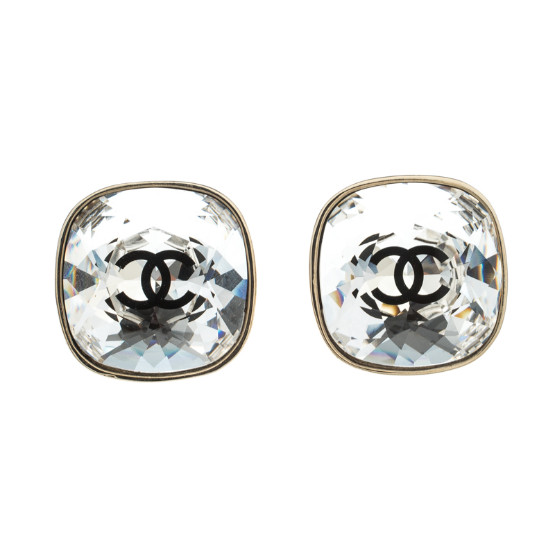 مملوكة مسبقًا Chanel CC Crystal Gold Tone Stud Earrings