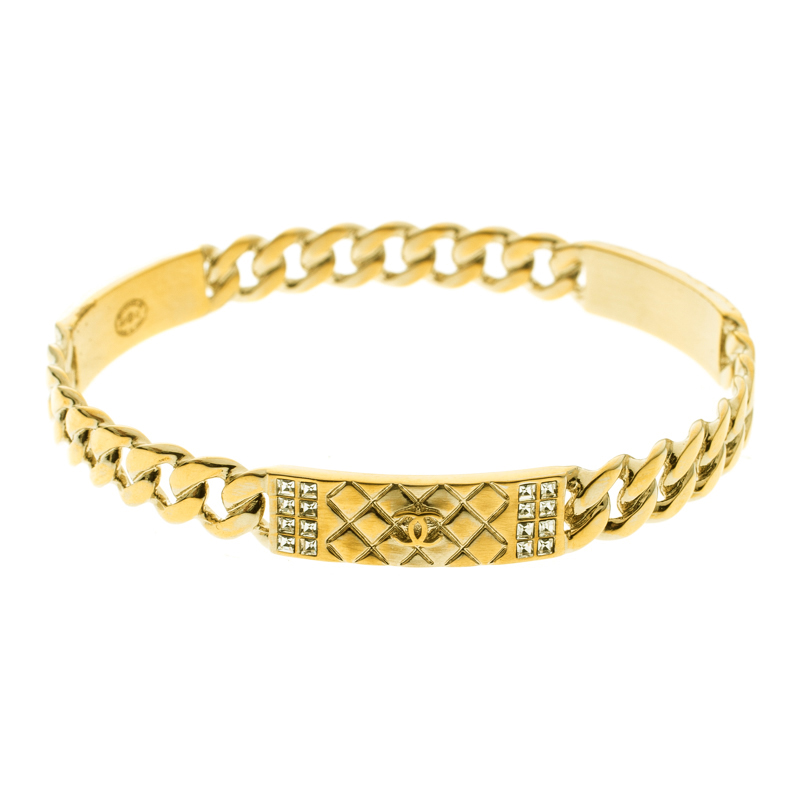 Pre Owned سوار شانيل CC كريستال سلسلة منقوشة ذهبية اللون