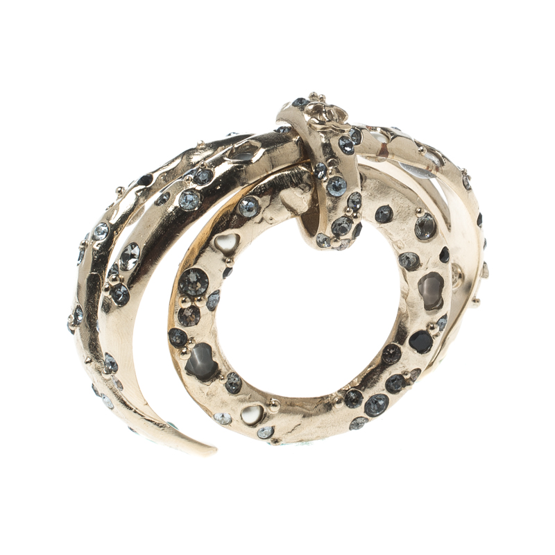 

Chanel Crystal Embedded Gold Tone Open Cuff Charm Bracelet