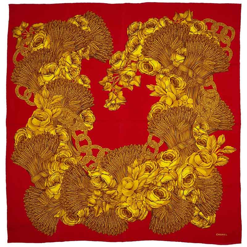 

Chanel Red/Gold Printed Silk Scarf