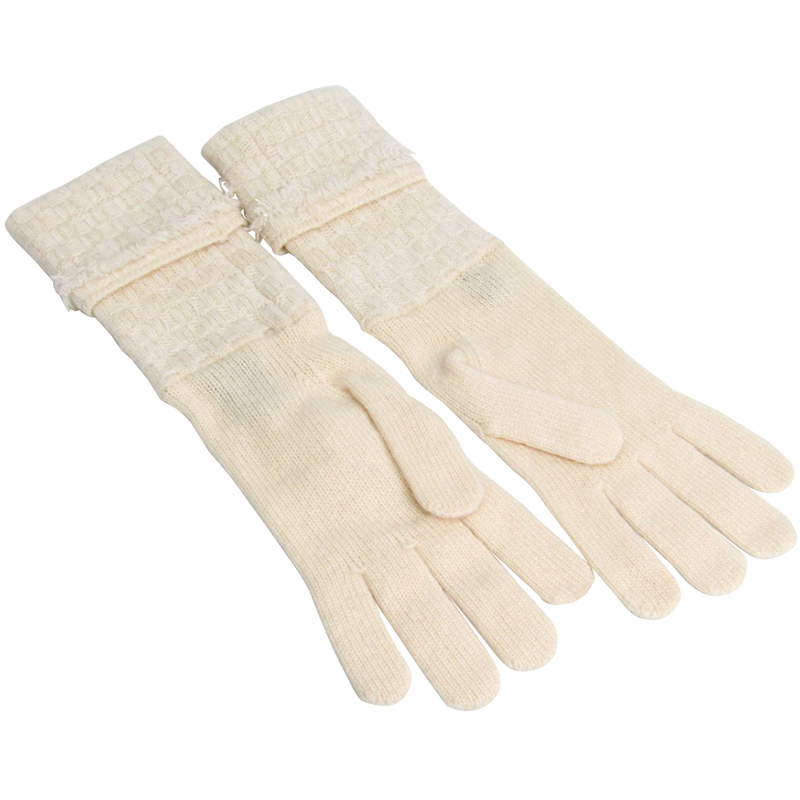 

Chanel Off-White Cashmere CC Gloves, Beige