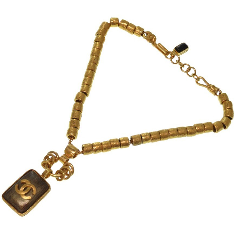 

Chanel Vintage CC Stone Gold Tone Pendant Necklace