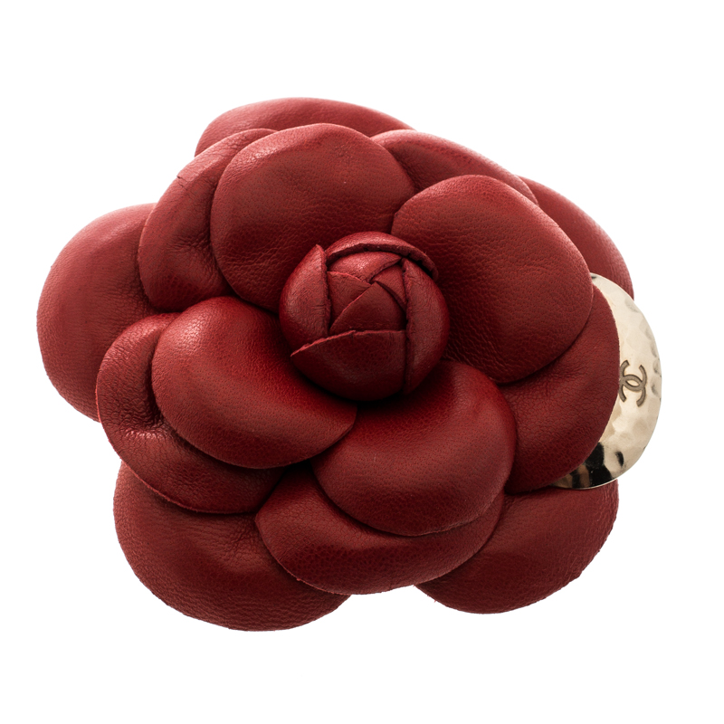 Chanel Leather Camellia Brooch