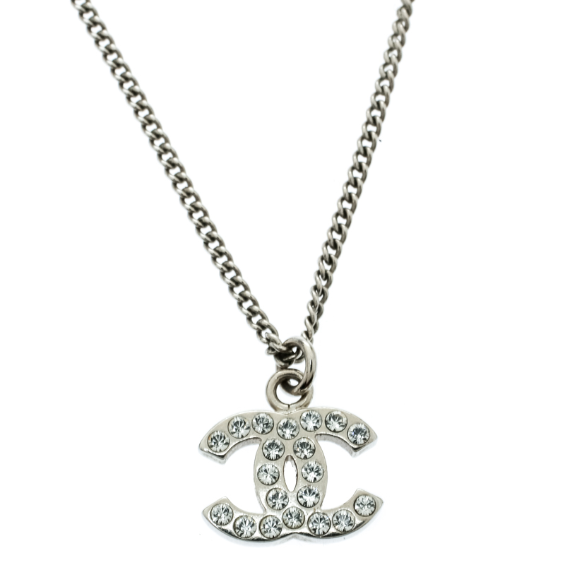 Chanel CC Crystal Silver Tone Pendant Necklace Chanel | TLC