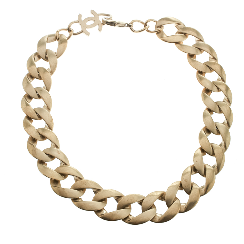 Chanel Gold Tone Chain Link Choker Necklace