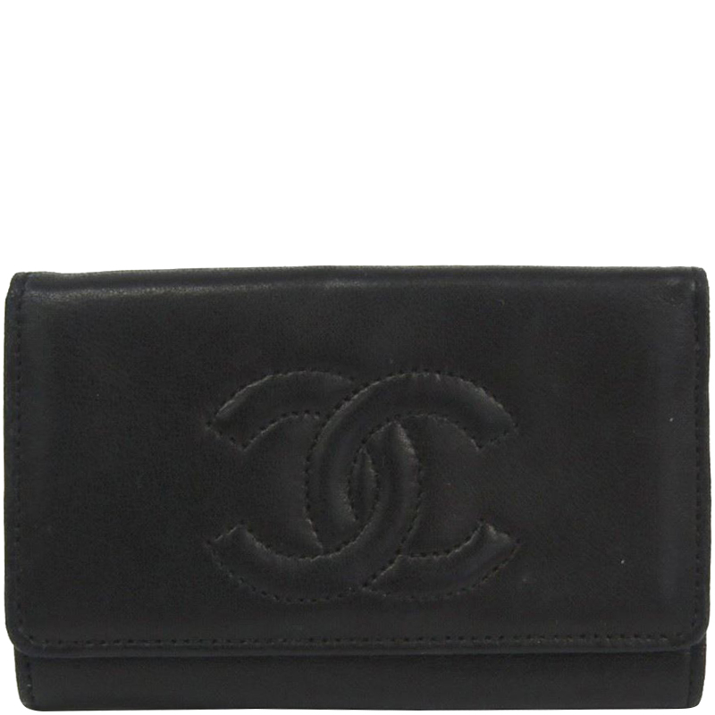 Pre Owned Chanel Black Leather CC 6 Key Case