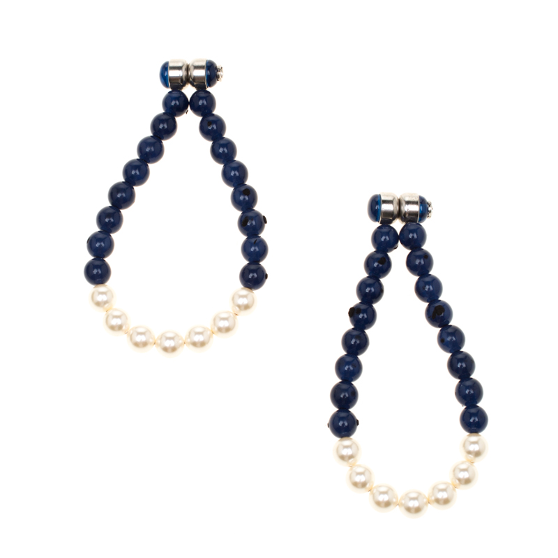 

Chanel Navy Blue Bead Faux Pearl Magnetic Hoop Earrings