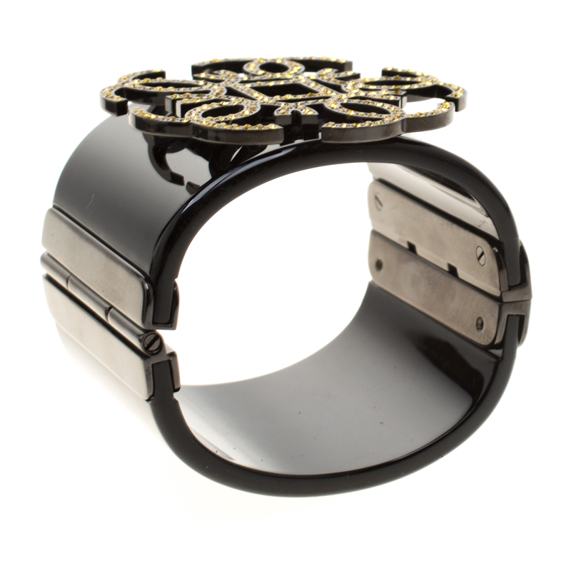 

Chanel CC Crystal Embellished Black Tone Wide Cuff Bracelet
