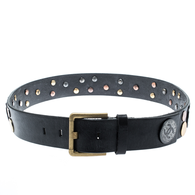 Pre Owned Chanel Black Leather Belt Size 85CM