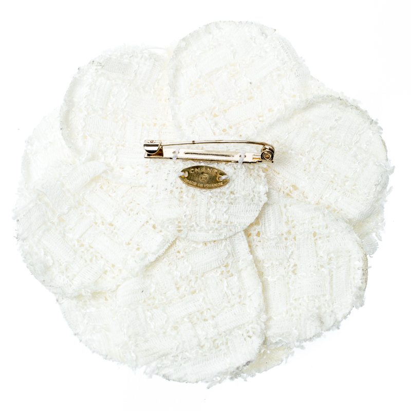 

Chanel White Tweed Camellia Brooch