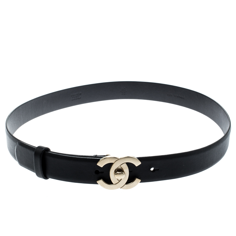 Chanel Black Leather CC Buckle Belt 80CM