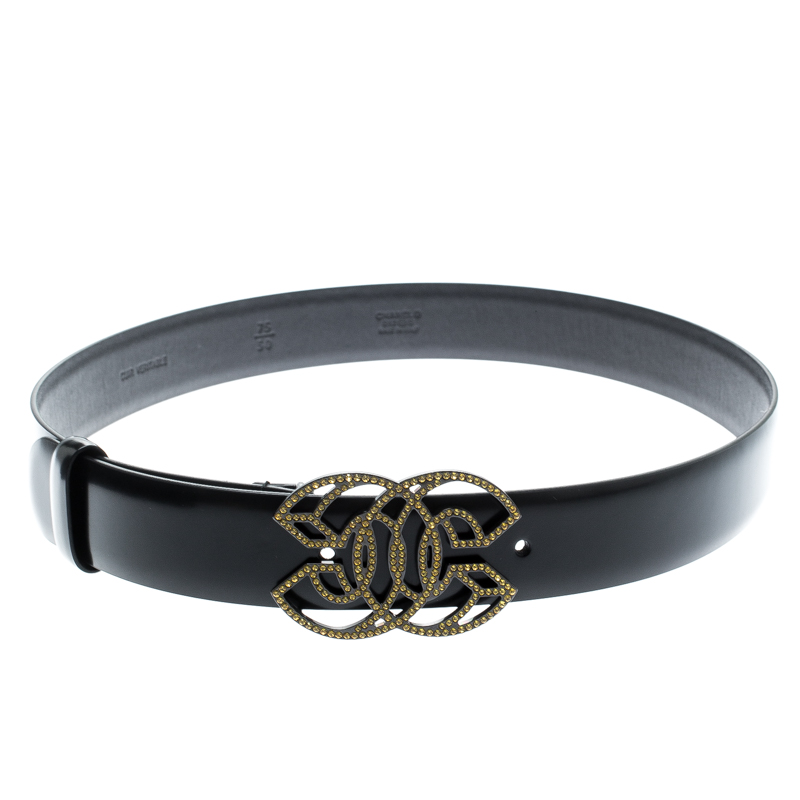 Pre Owned Chanel Black Leather CC Belt 75CM