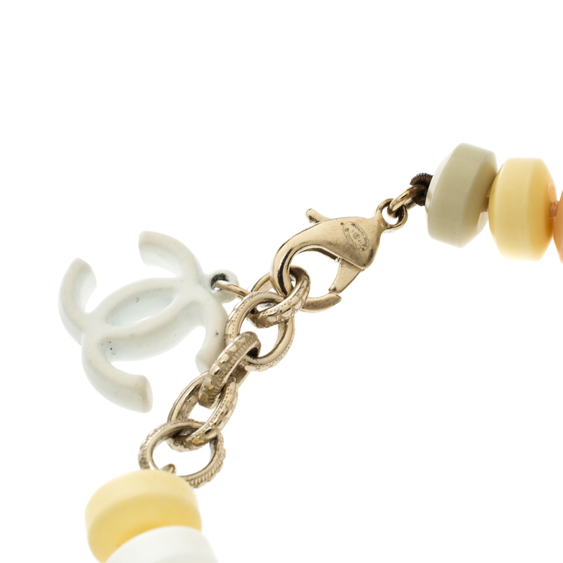 Chanel CC Multicolor Pastel Candy Beaded Gold Tone Bracelet Chanel