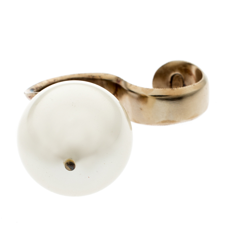 

Chanel Faux Pearl Two Finger Gold Tone Ring