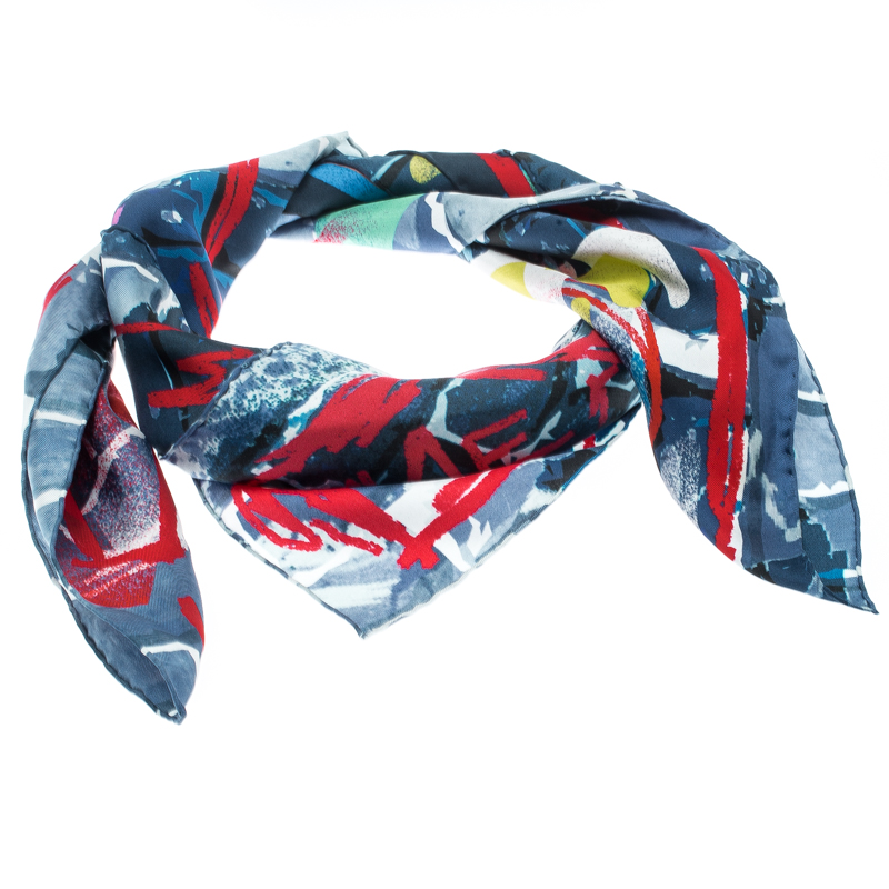 Pre Owned Chanel Multicolor Make Fashion Not War Graffiti Printed Silk Square Scarf