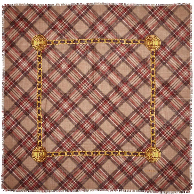 

Chanel Multi Color Plaid Cashmere Silk Scarf, Multicolor